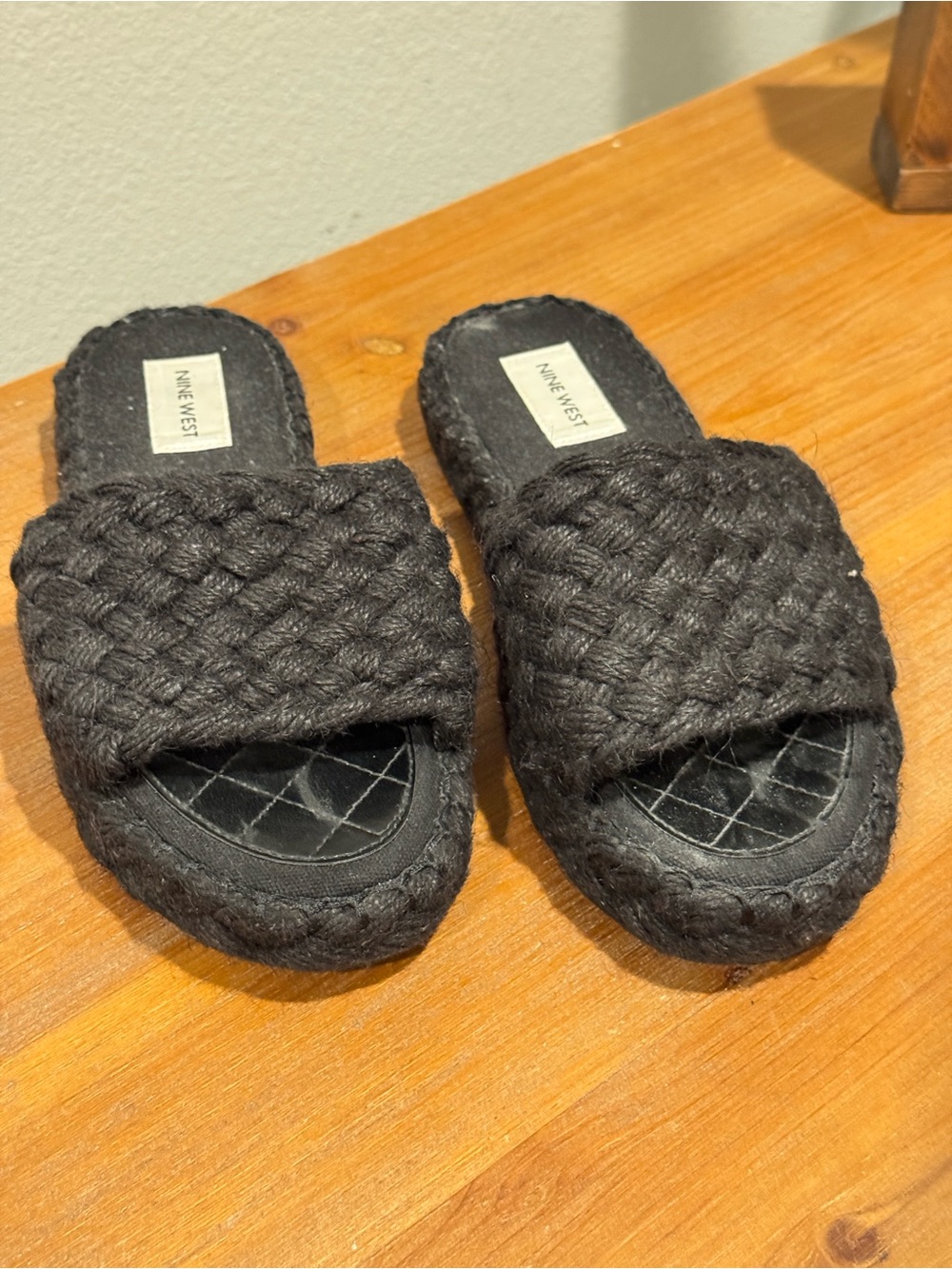 Nine West Stef Womens Woven 6.5 Slip On Black Sandals